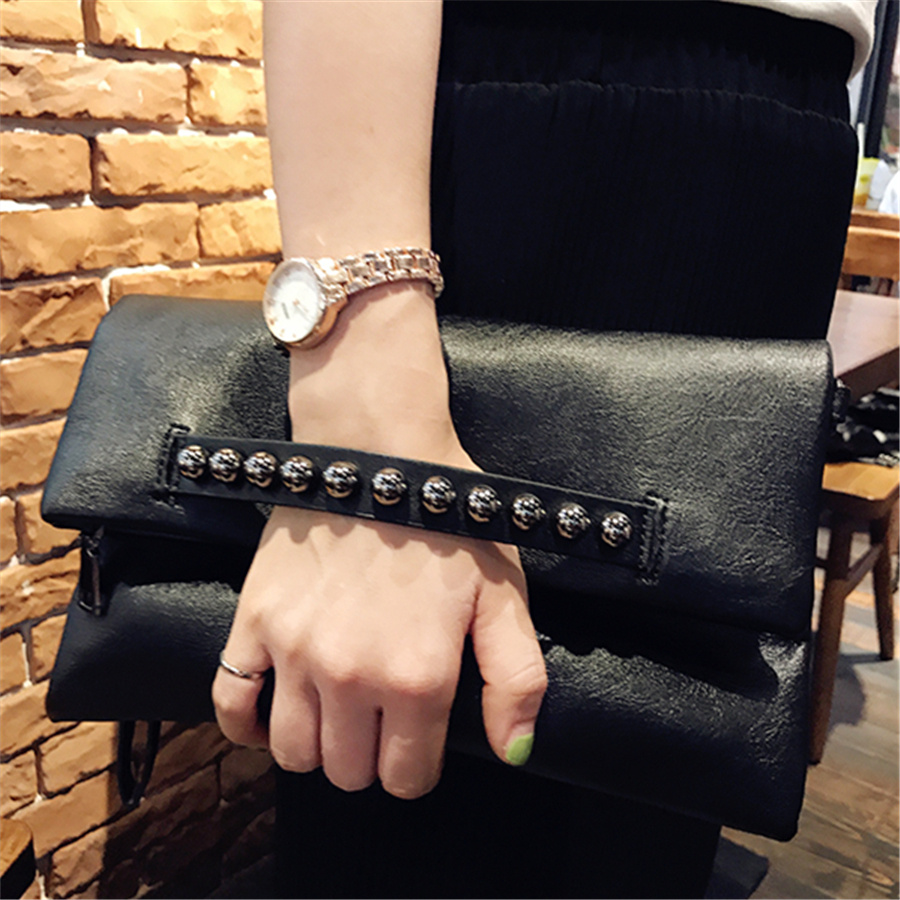 Wristlet Wallet Zipper - Folding design women Clutch Fashion rivets