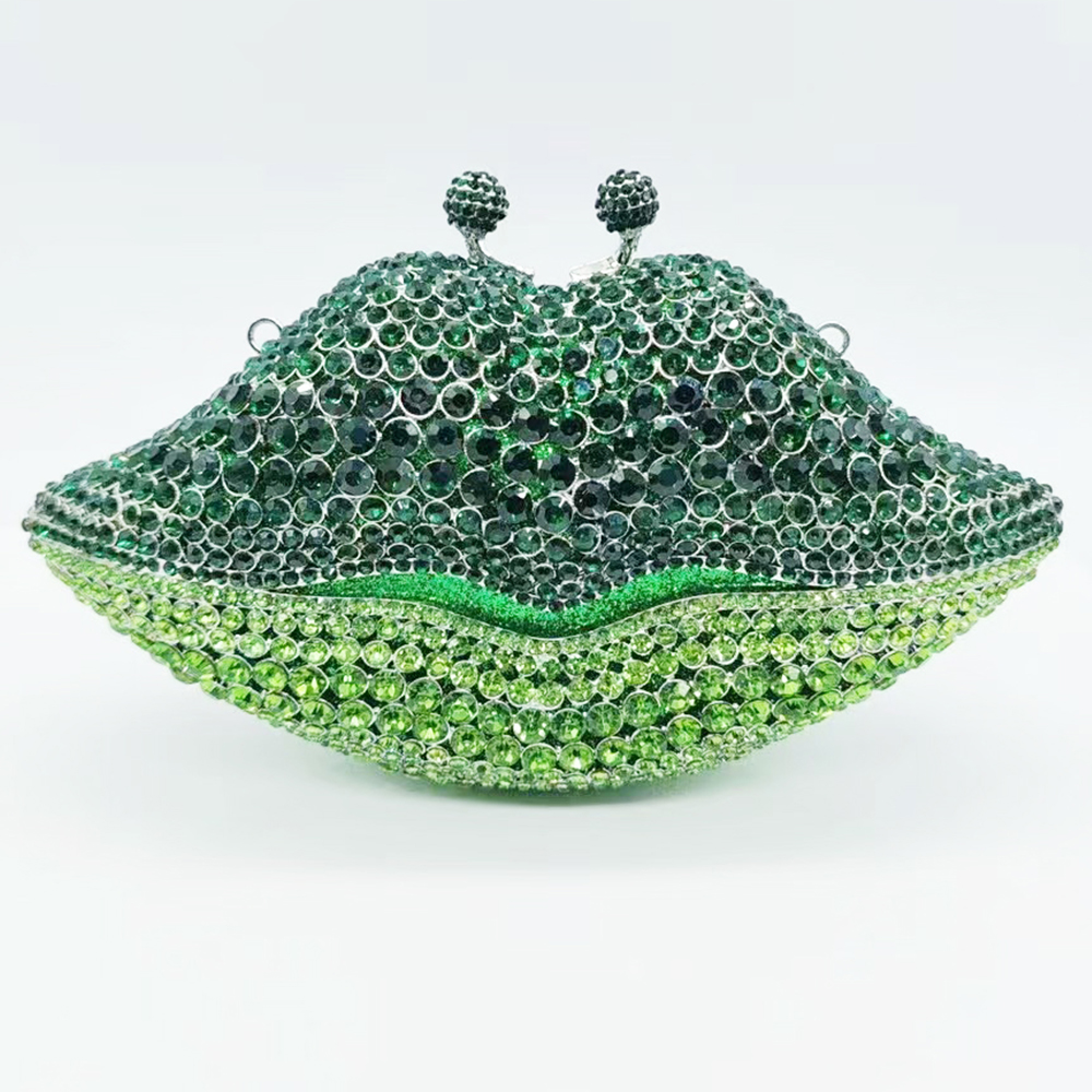 Luxury Bags Green - Green Crystal Evening Bag Rhinestone Mouth