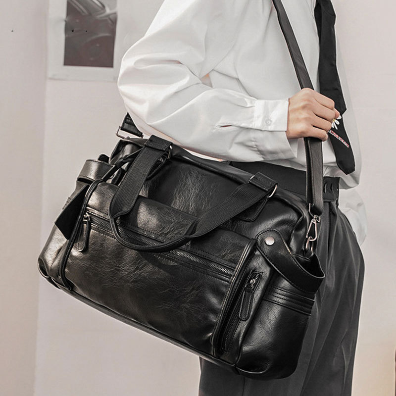 Luxury Zipper Bags - Men PU Leather Briefcase Top-Handle Handbag