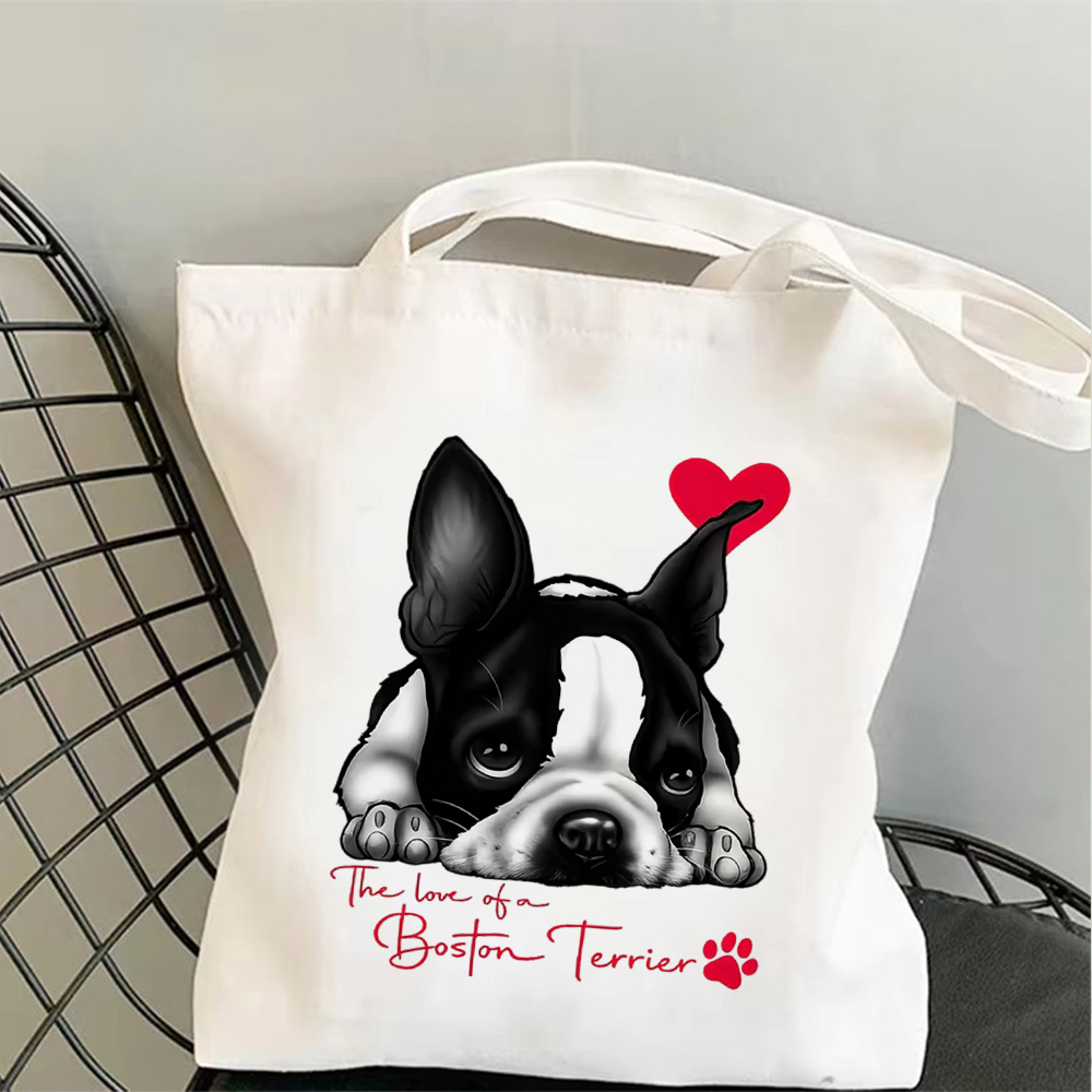 Canvas Tote Designer - Cute Boston Terrier Canvas Tote Bag