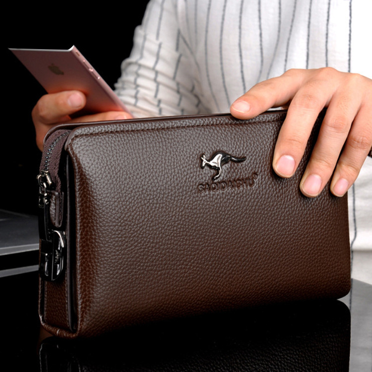 Wristlet Wallet Zipper - Leather Long Purse Password Money Bag