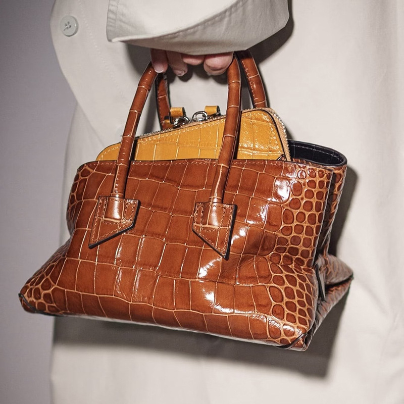 Luxury Bags Everyday - Luxury Crocodile Embossed Texture Asymmetric Top