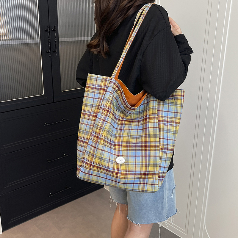 Canvas Tote Designer - Plaid Tote Bag for Women Shoulder