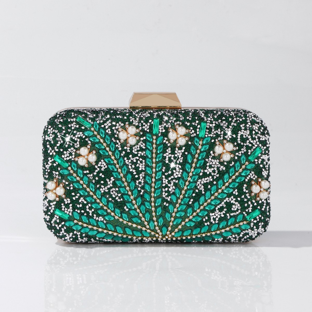 Luxury Rhinestone & Pearl Embe - Luxury Bags Green ulasan dan harga
