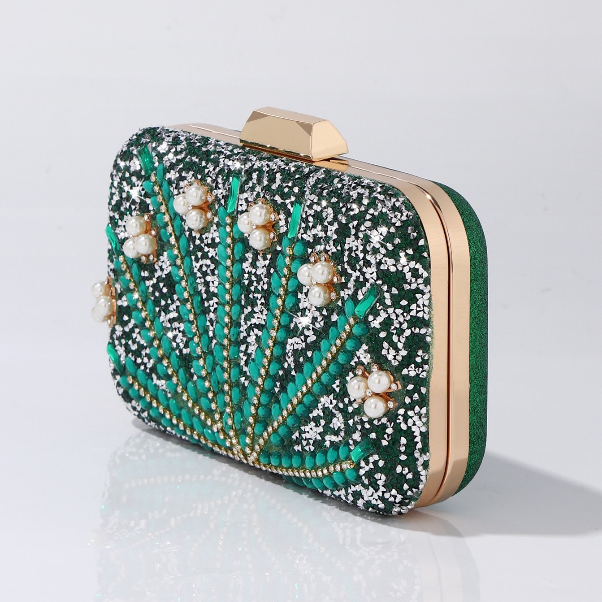 Luxury Rhinestone & Pearl Embe - Luxury Bags Green ulasan dan harga
