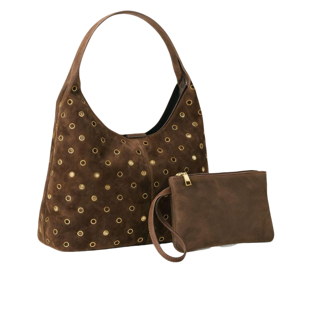 Suede Metal Studded Tote Bag w - Wristlet Wallet Zipper ulasan dan harga
