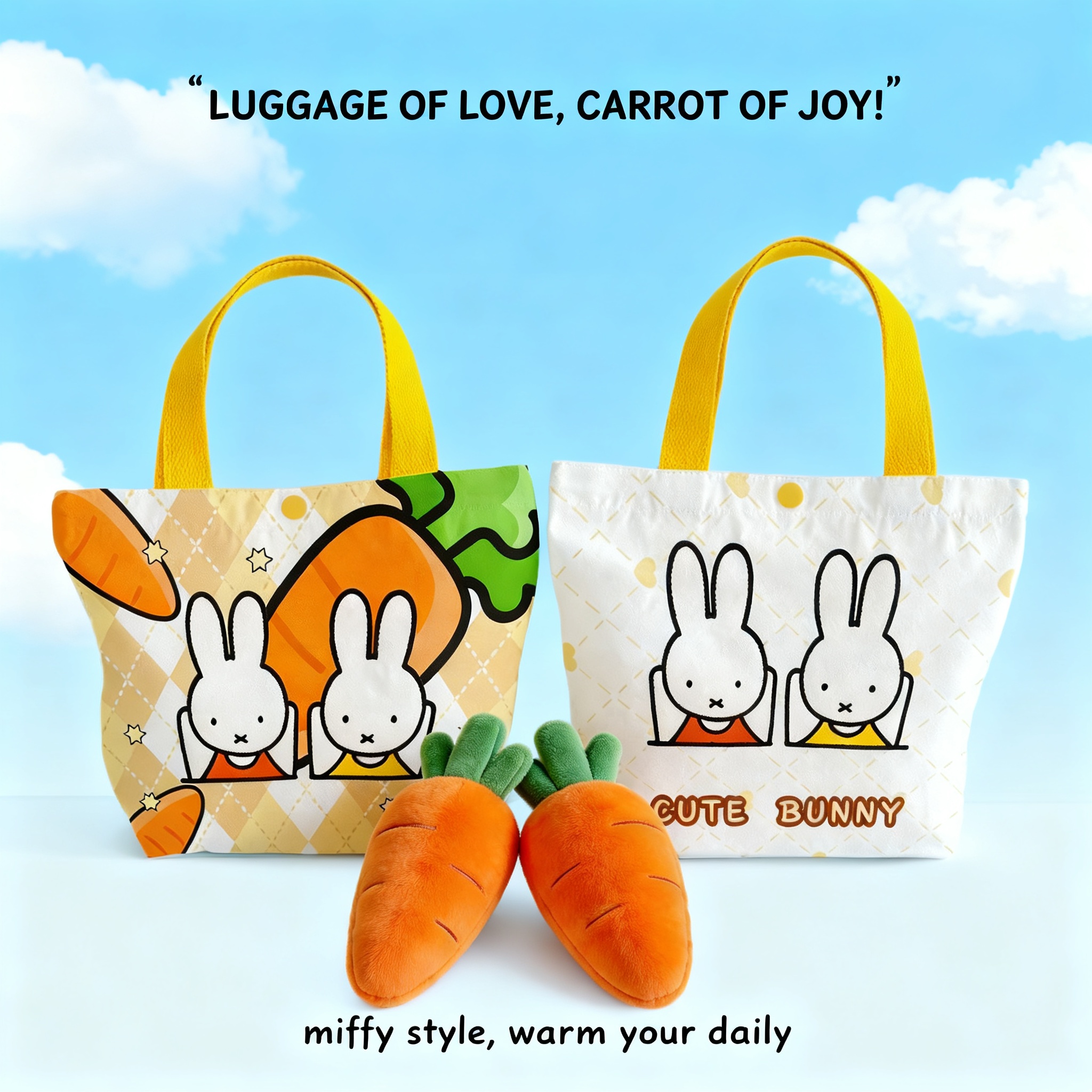 Creative Cartoon Miffy Rabbit  - Canvas Tote Designer ulasan dan harga