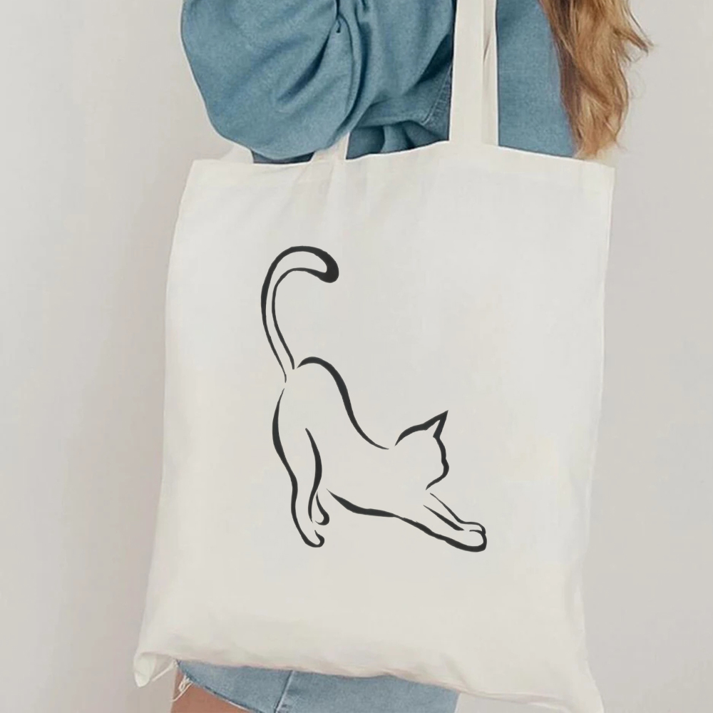 Minimalist Cat Line Art Canvas - Canvas Tote Designer ulasan dan harga