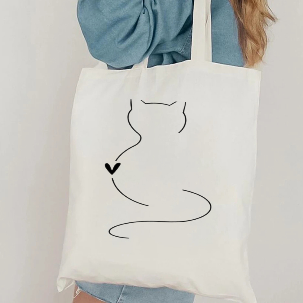 Minimalist Cat Line Art Canvas - Canvas Tote Designer ulasan dan harga