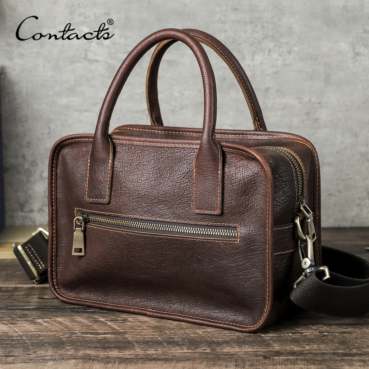 CONTACT'S Genuine Leather Men  - Luxury Zipper Bags ulasan dan harga
