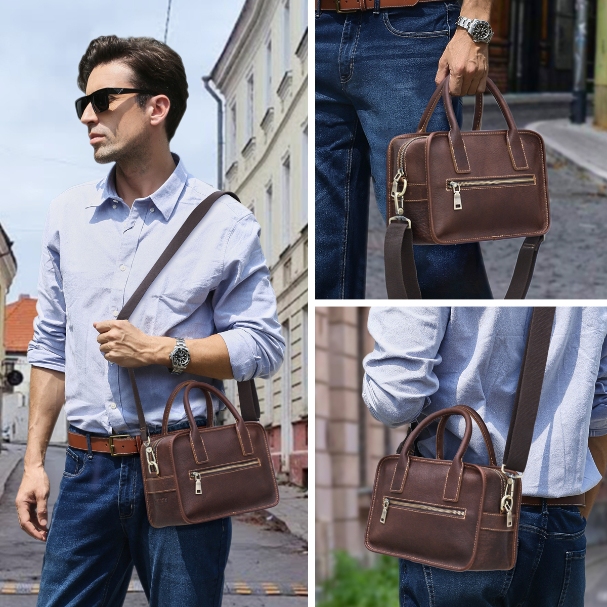 CONTACT'S Genuine Leather Men  - Luxury Zipper Bags ulasan dan harga