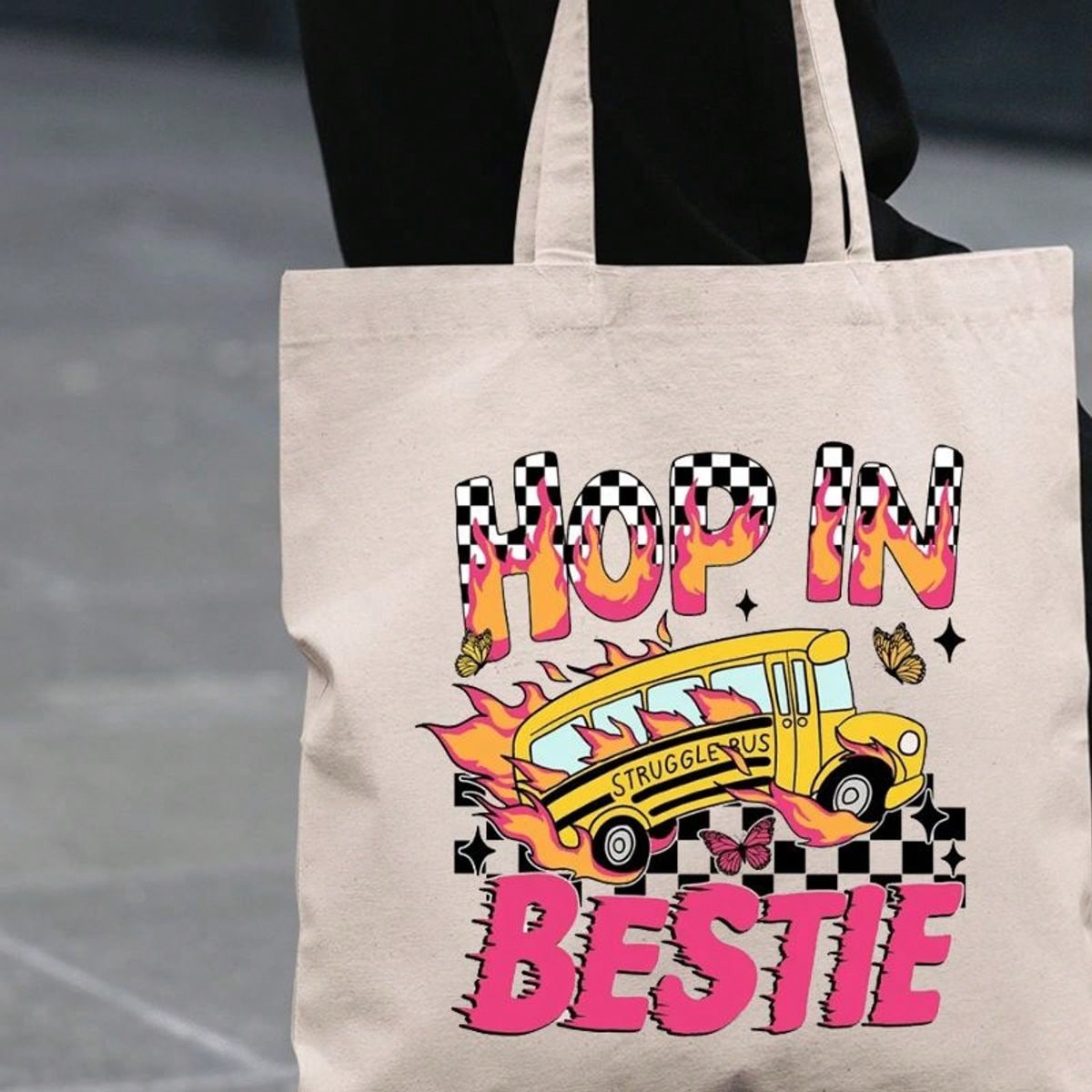 Hop In Bestie Women'S Retro Ca - Canvas Tote Designer ulasan dan harga
