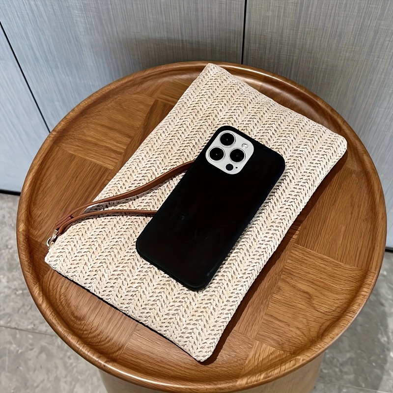Natural Straw Woven Clutch Bag - Wristlet Wallet Zipper ulasan dan harga