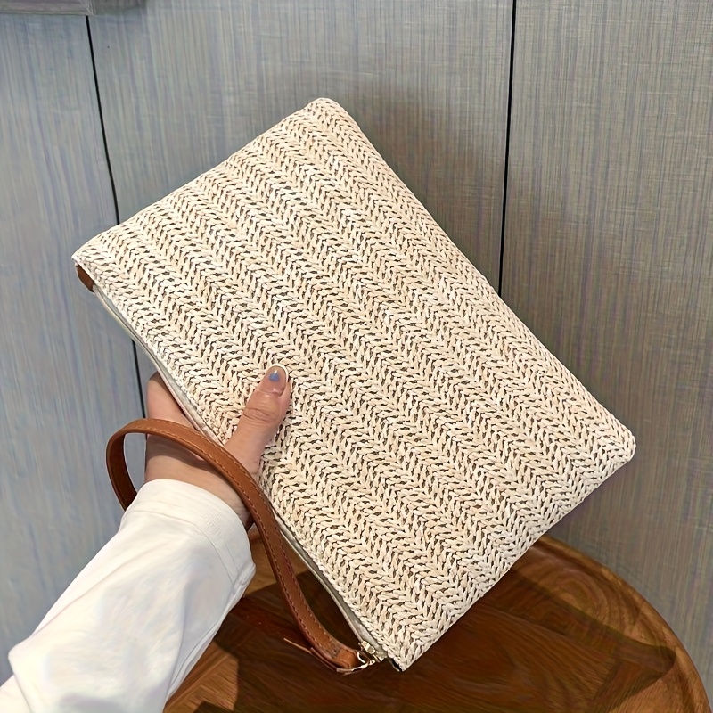 Natural Straw Woven Clutch Bag - Wristlet Wallet Zipper ulasan dan harga