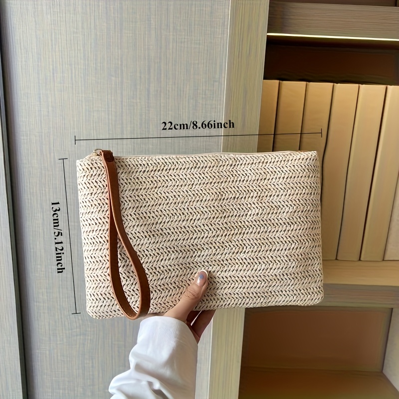 Natural Straw Woven Clutch Bag - Wristlet Wallet Zipper ulasan dan harga
