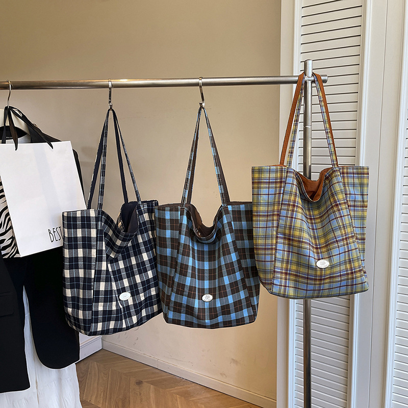 Plaid Tote Bag for Women Shoul - Canvas Tote Designer ulasan dan harga