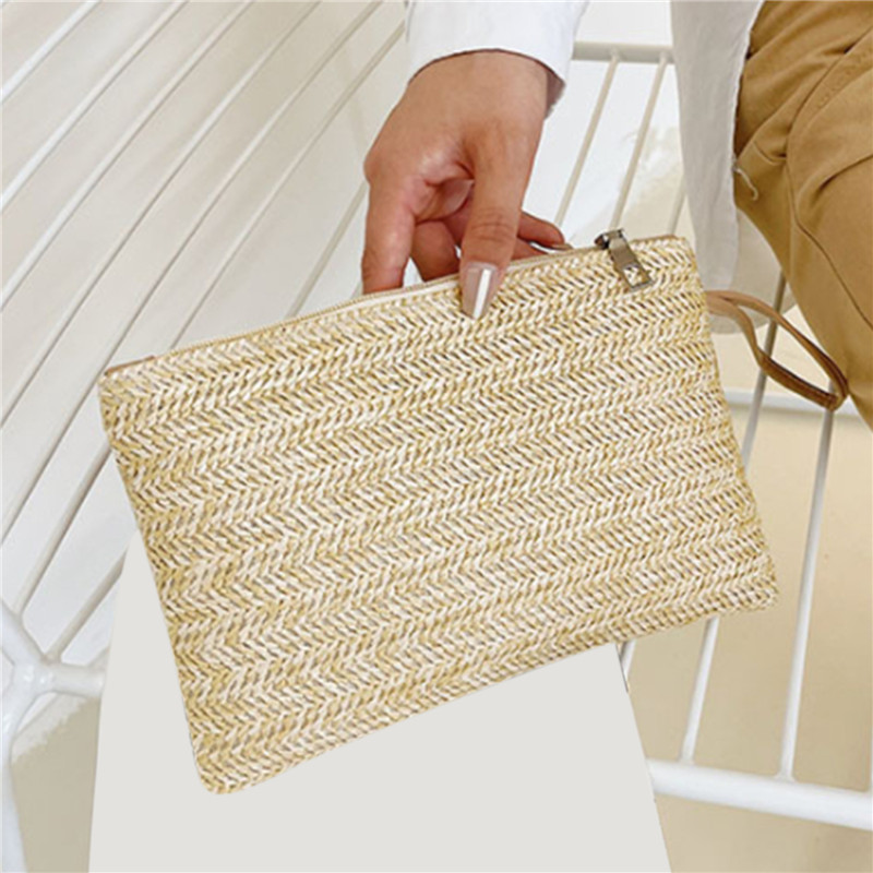 Fashion Ladies Solid Straw Wov - Wristlet Wallet Zipper ulasan dan harga