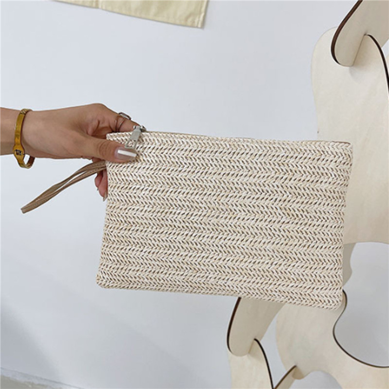 Fashion Ladies Solid Straw Wov - Wristlet Wallet Zipper ulasan dan harga